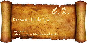 Orowan Klára névjegykártya